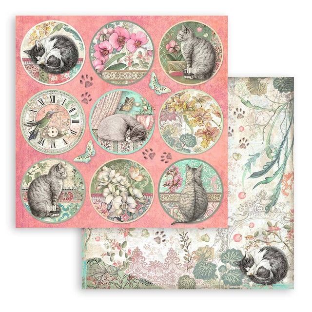 Stamperia Scrapbooking Small Pad 8インチ Double Faced - Orchids and Cats　両面デザインペーパーパッド10枚入り　SBBS26【Stamperia（スタンぺリア）】[ST-39]