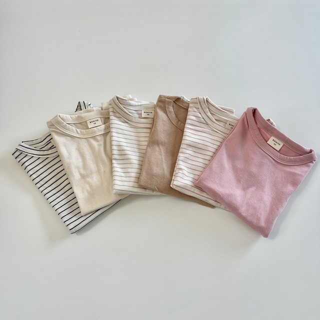 【Last1 beige XL(120)】BONITO basic 890 tee 23su (韓国子供服  ベーシック無地ボーダー半袖ティー)