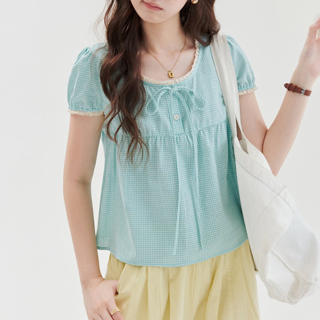 gingham ribbon blouse