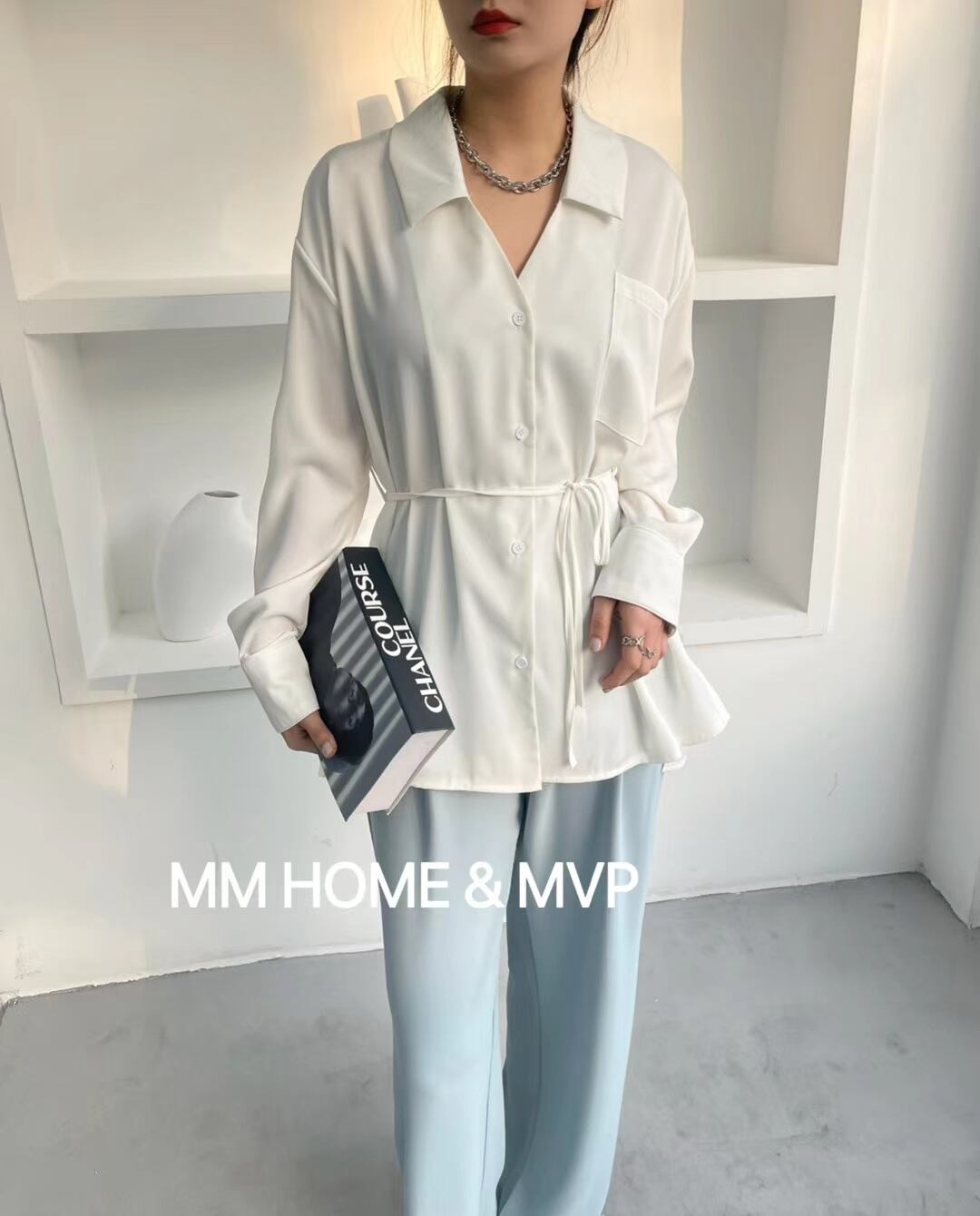 ウエストリボンつき とろみブラウス AJ42441-308