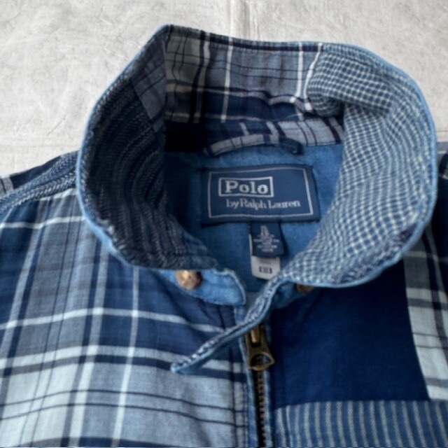 Polo Ralph Lauren ポロラルフローレン パッチワーク ボンバージャケット スイングトップ インディゴ 古着 XL 画像12