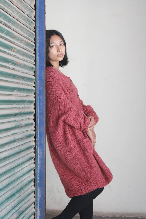 ジュンミカミ 19AW ニット ロングカーディガン マフラー付 モヘヤ 赤 ジュンミカミ JUN MIKAMI 19AW ニット ロングカーディガン マフラー付
