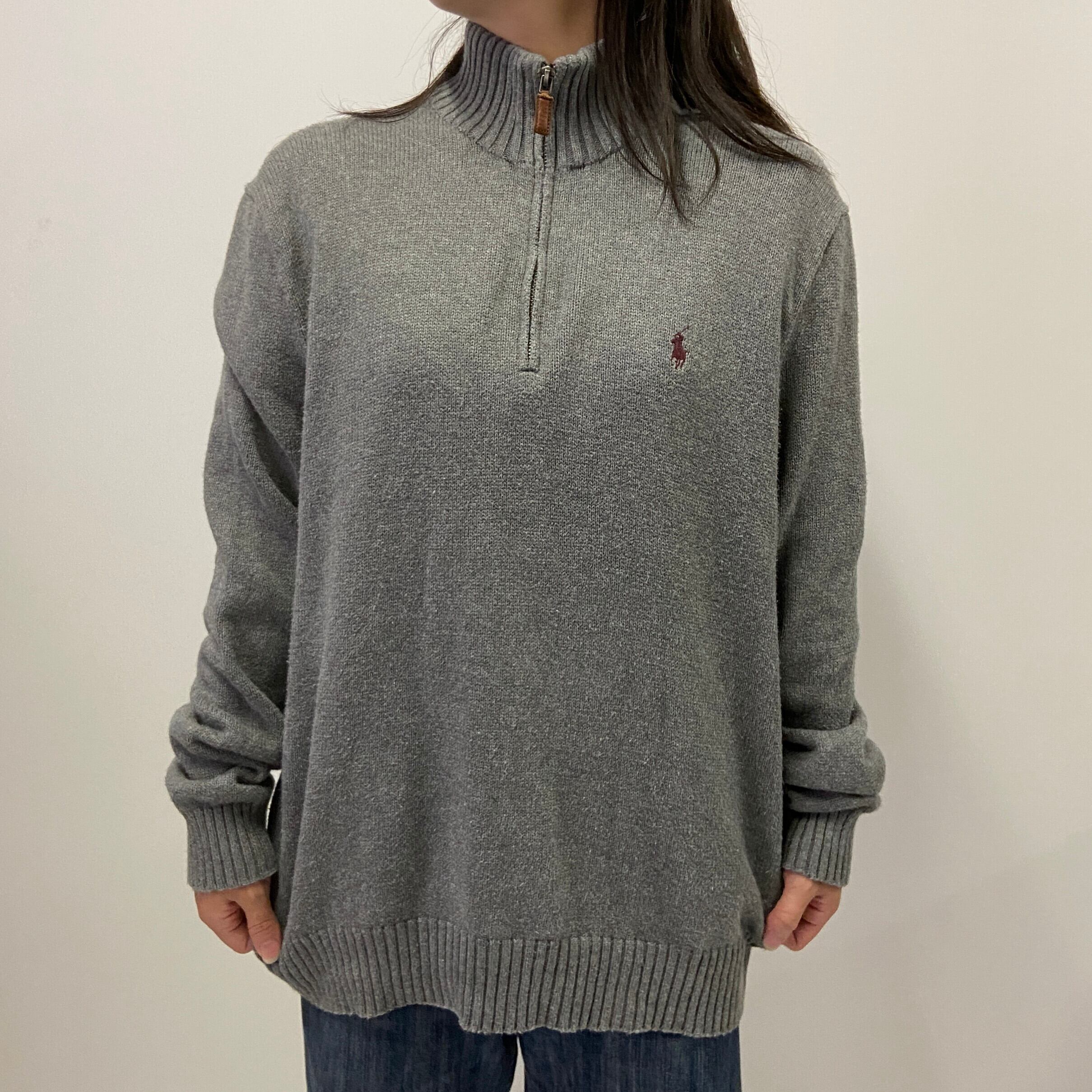 【未使用】ポロバイラルフローレンウール100%ハーフジップセーターXLサイズ Polo by Ralph Lauren ポロバイラルフローレン ワンポイントロゴ刺繍