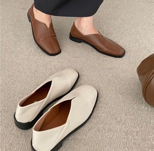 【3color】スクエアトゥフラットシューズ