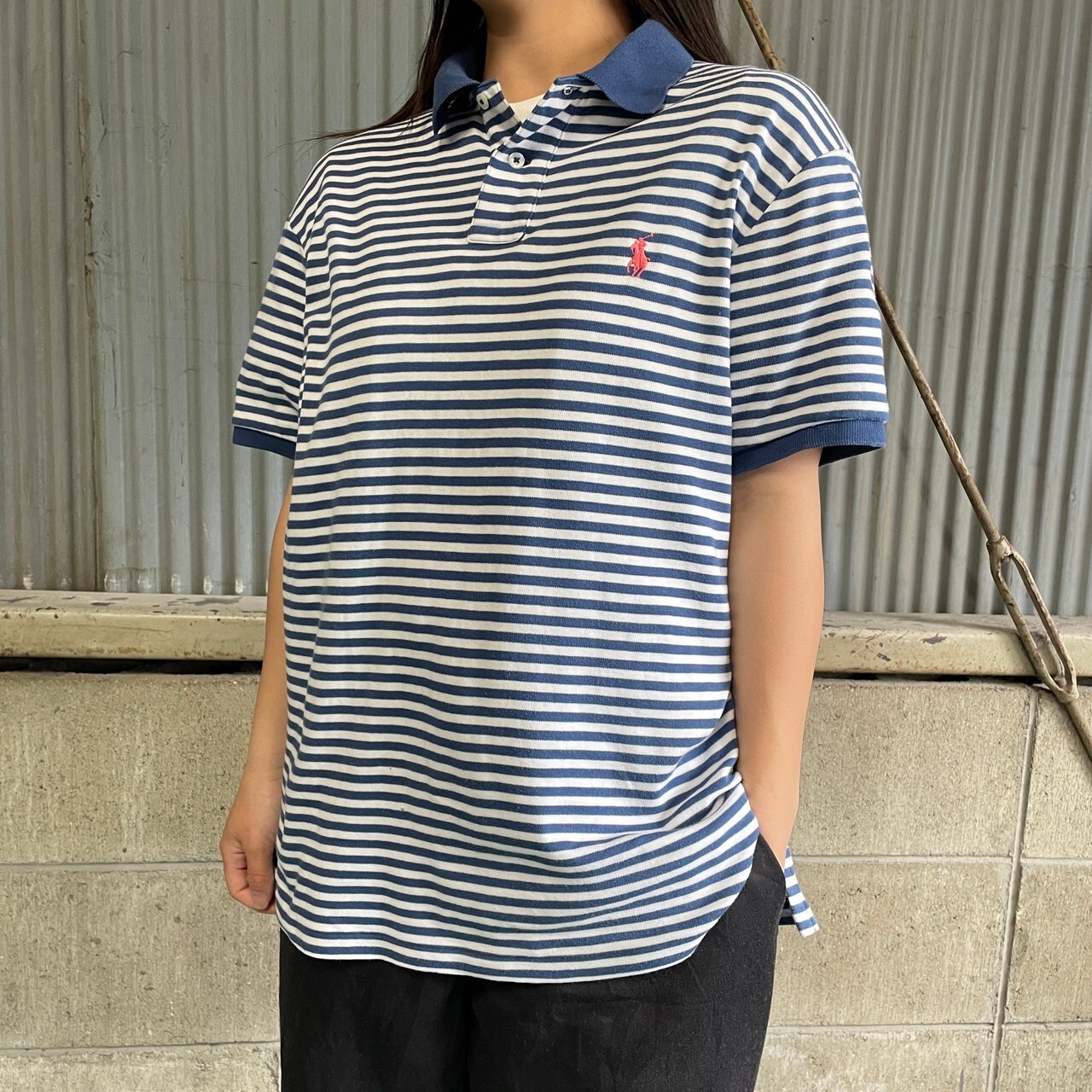 Polo Ralph Lauren フライス ボーダー ポロシャツ メンズM 古着 細 