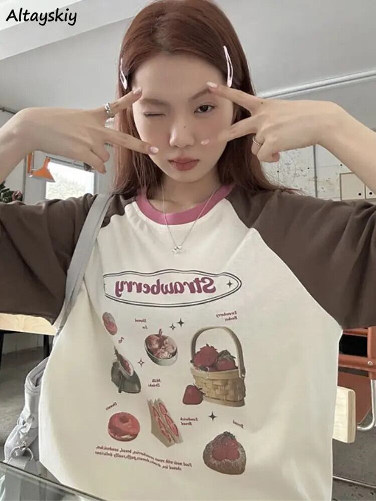 【新作】【送料無料】 Tシャツ女性パネル張りルーズヴィンテージ韓国スタイル夏 O ネックスウィートカジュアルカレッジインファッションオルシンプルオールマッチシック 0330185513192