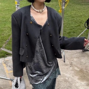 Double Button Collarless Jacket 501624