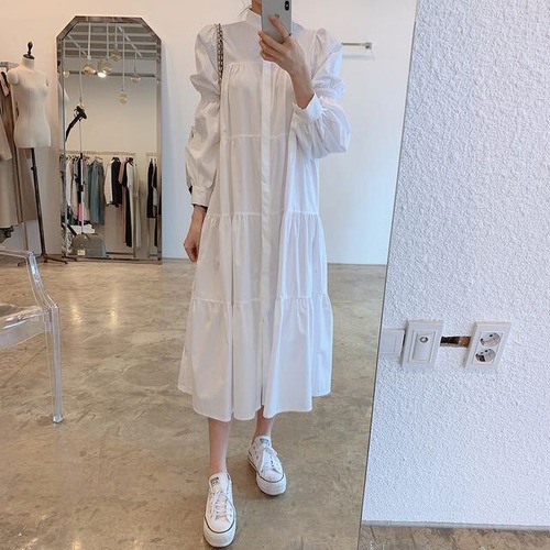 ワンピース レディース ホワイト ボリューム ロング ロング丈 フレア カジュアル 無地 きれいめ上品 お洒落 おしゃれ 大人 こなれ感 楽ちん 体型カバー  ガーリー ウエストマーク オルチャン 韓国 ファッション オシャレ ママ お出かけ 女子会 デート 体型カバー 休日 普段使い 10代 20代 30代 40代 春 夏 学生 お出かけ 女子会 インスタ映え