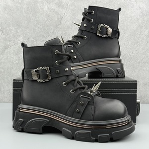 サイドジップニードルスタッズバックルベルトブーツ（2verあり）（ruf_02421）