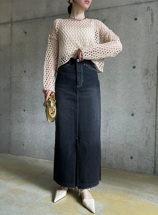 Iラインデニムスカート【ブラック】