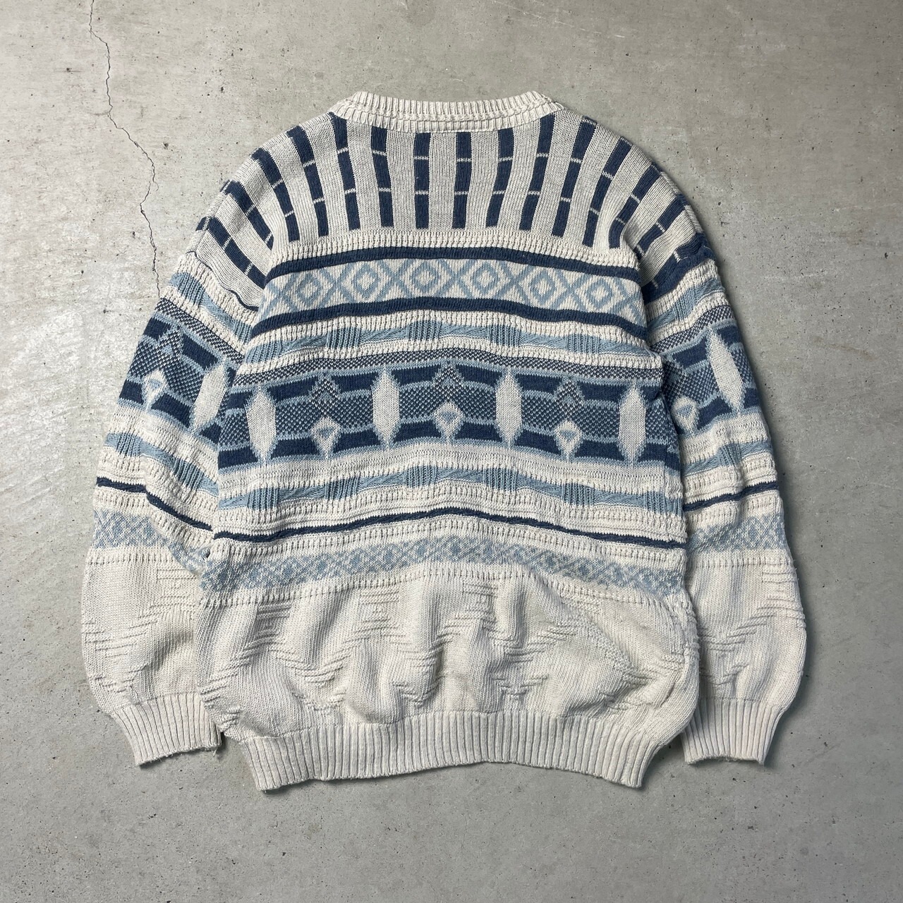 フランス製 ISOLA VERDE 3D クージー風 総柄 コットン×アクリル ニット 