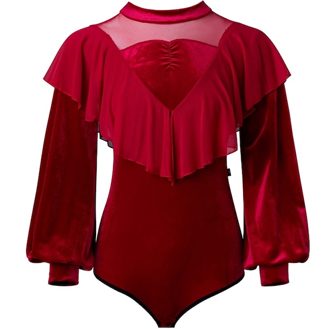 スタンドカラー ロングスリーブ フリンジ ダンストップス (レオタードタイプ選択可) ds1125