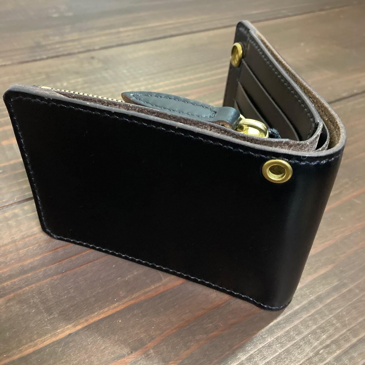 クロムエクセル 金具:ブラス 二つ折りトラッカーウォレット S03-EXBK-G