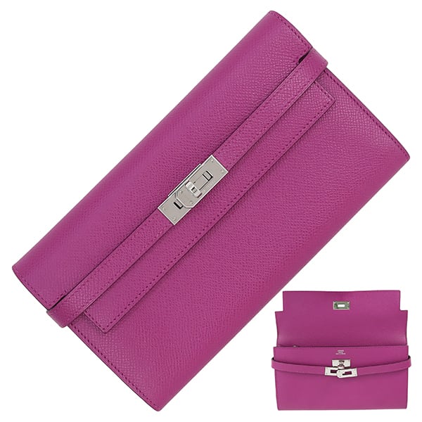 Used HERMES ケリーウォレット ロング ヴォーエプソン ローズパープル シルバー金具 C刻印 二つ折り 長財布 超美品