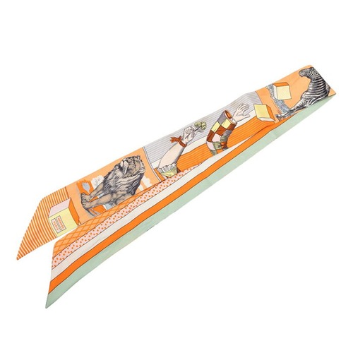 エルメス ツイリー GRAND THEATRE NOUVEAU スカーフ オレンジ マルチカラー シルク レディース HERMES 【中古】