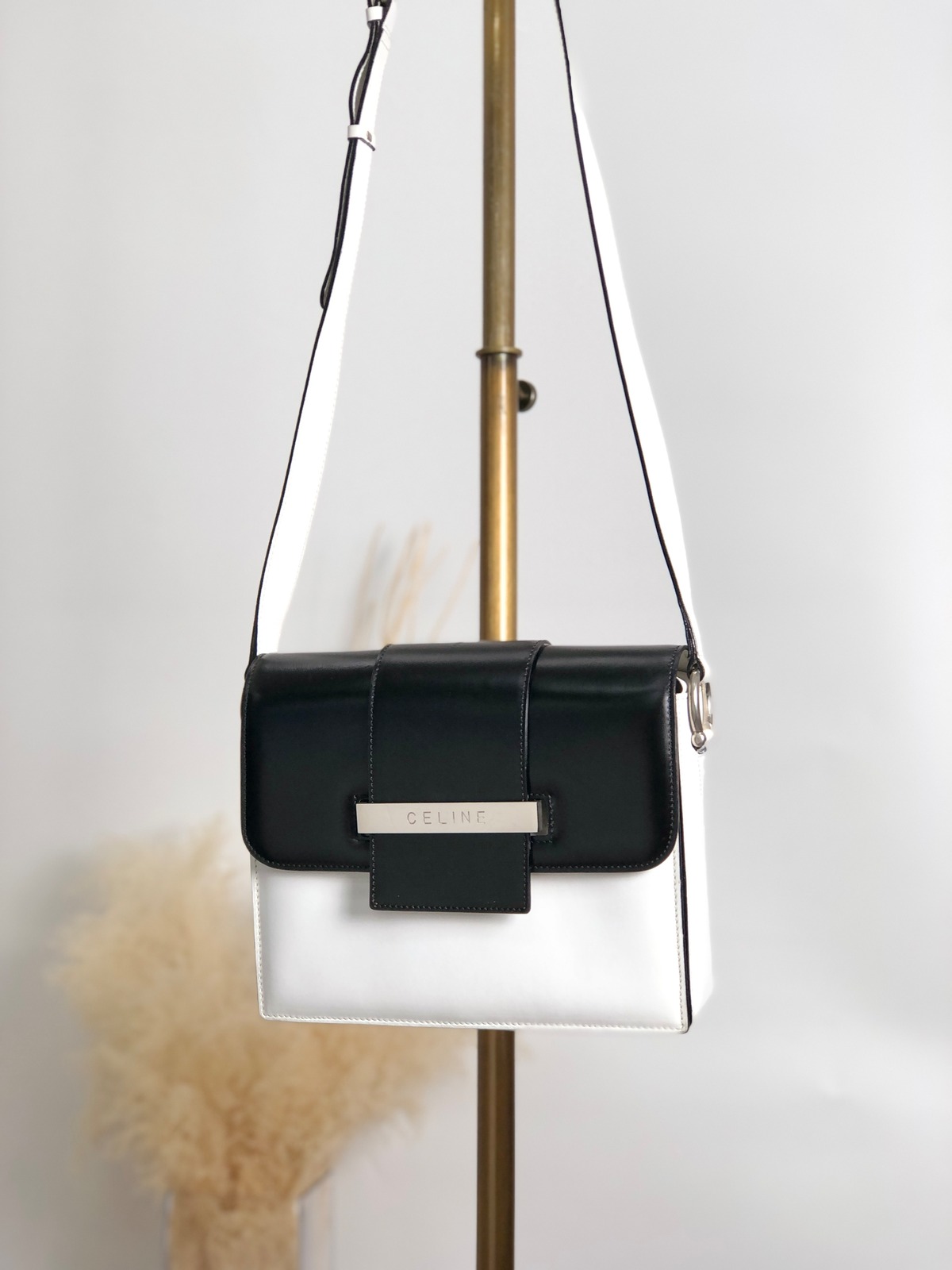 CELINE セリーヌ ショルダーバッグ ホワイト ロゴ レザー バイカラー 