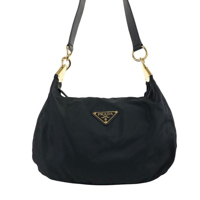 PRADA プラダ ショルダーバッグ ブラック トライアングルロゴ エントルピー ナイロン ホーボーバッグ vintage ヴィンテージ オールド u73w2i