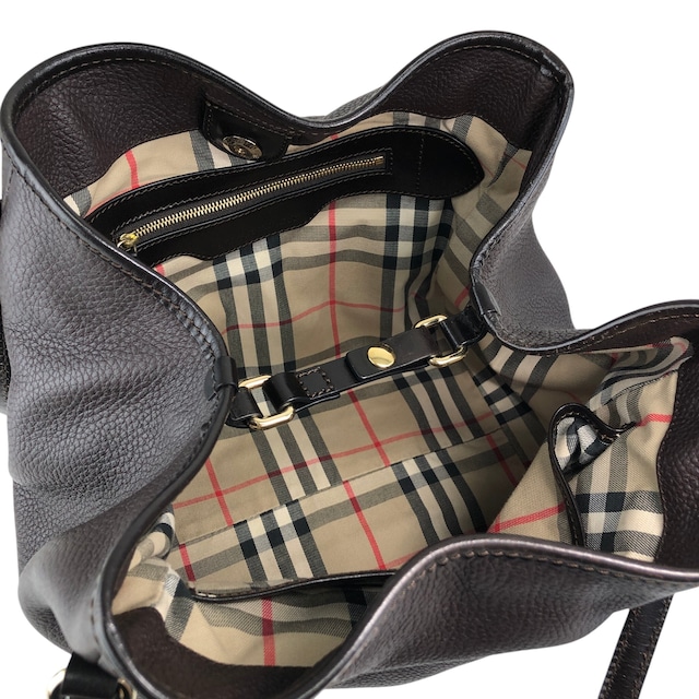 BURBERRY バーバリー ショルダーバッグ ダークブラウン ロゴ レザー ホーボーバッグ vintage ヴィンテージ オールド czmhjj