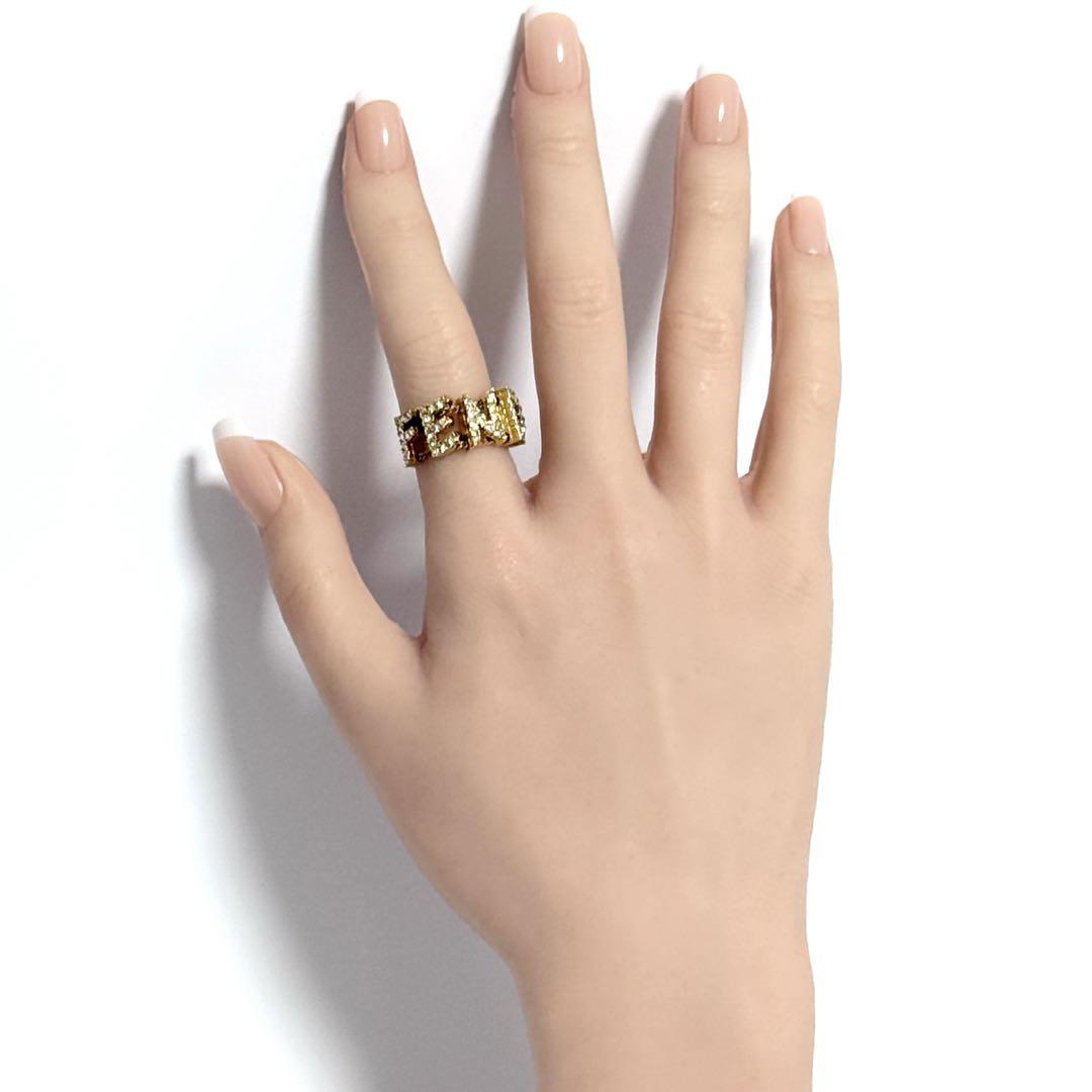 【希少】FENDI フェンディ ロゴリング ワイドリング ゴールド 22号　金 希少】FENDI フェンディ ロゴリング ワイドリング ゴールド 22号金