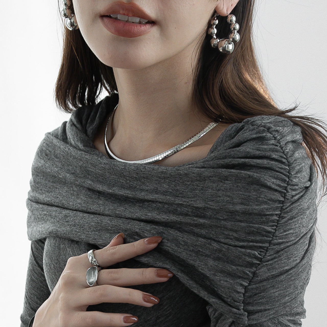 【ネコポス便】ネックレス オメガネックレス 6mm オメガ チェーン チョーカー 形状記憶 固い 短め 太め 金属アレルギー対応 2452