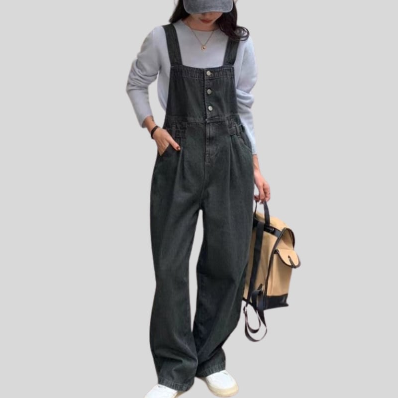 ボタンフロント ワイドストレート サロペット L1194