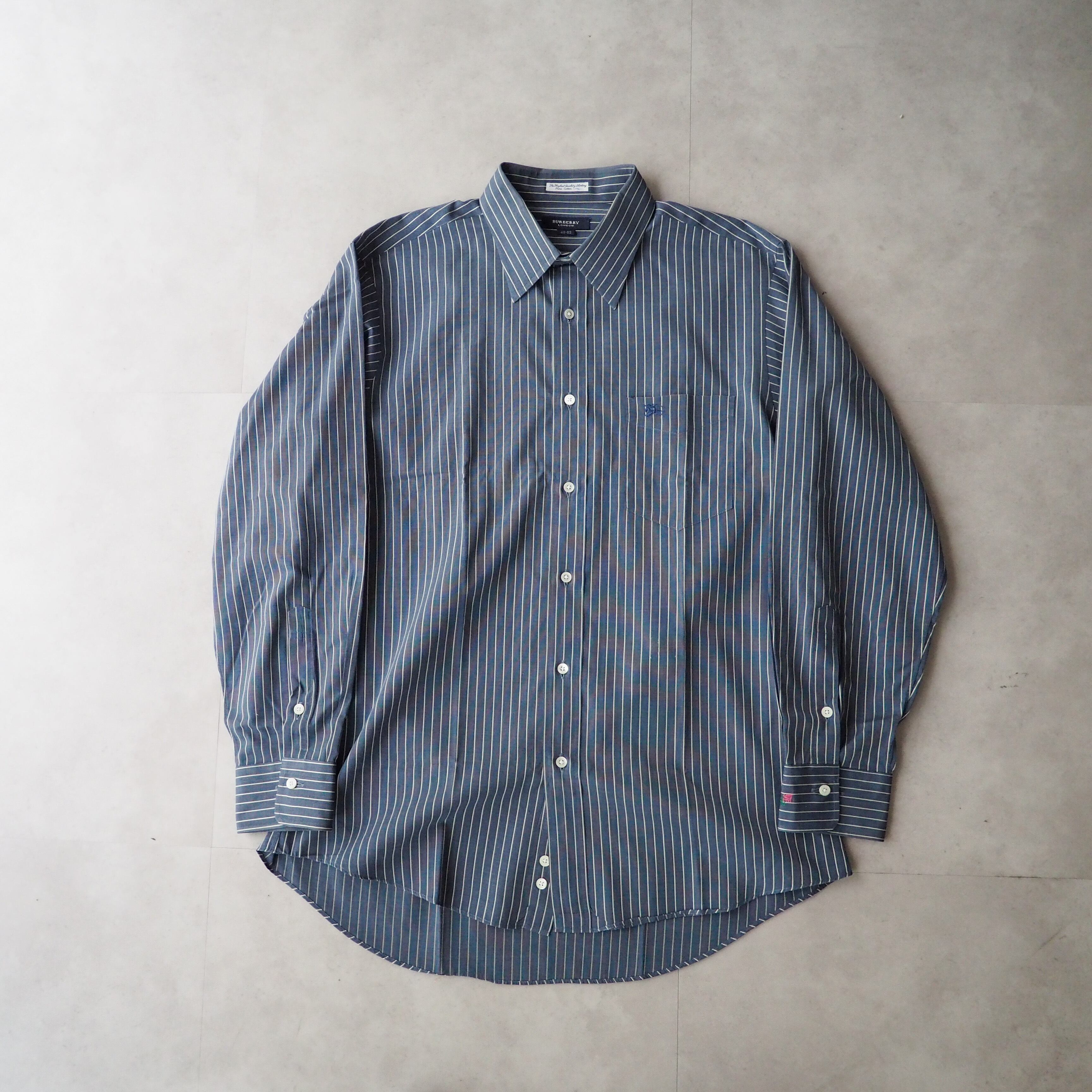 BURBERRY LONDON” navy stripe pattern shirt バーバリーロンドン