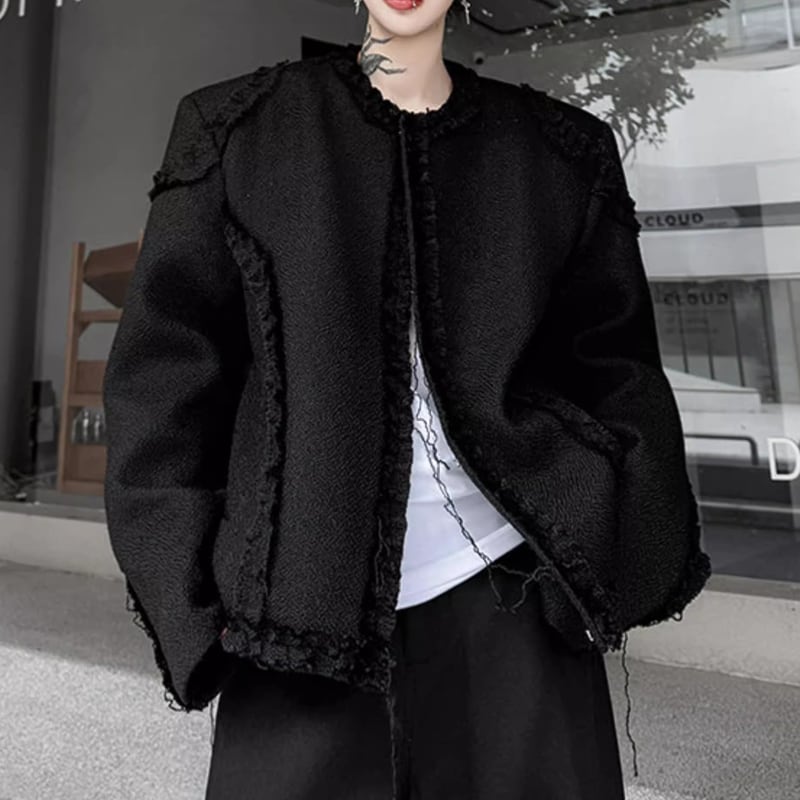 ノーカラー 長袖 ヒップ丈 ジャケット 2color MOJ0121