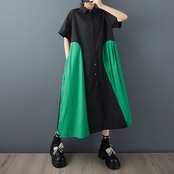 配色切替  サイドフレア ワンピース  30256