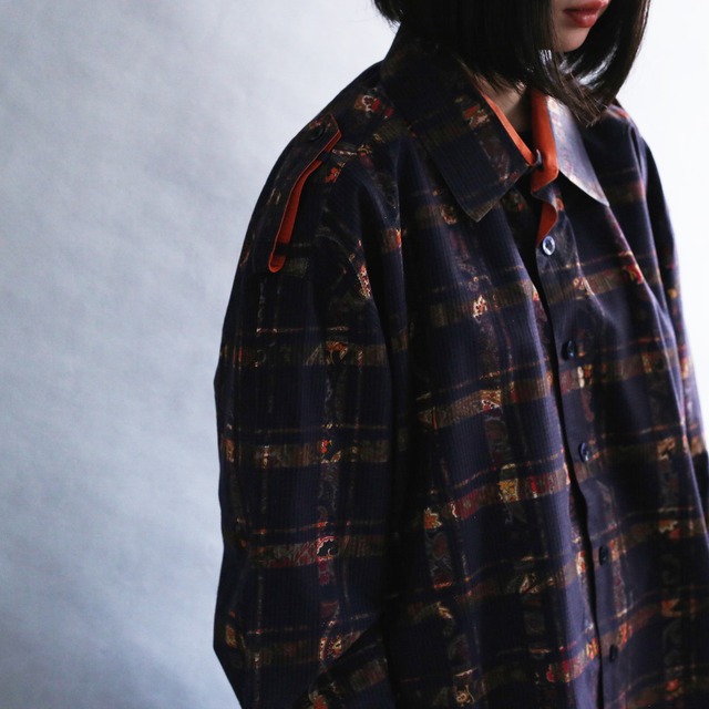 cross line paisley pattern l/s big shirt