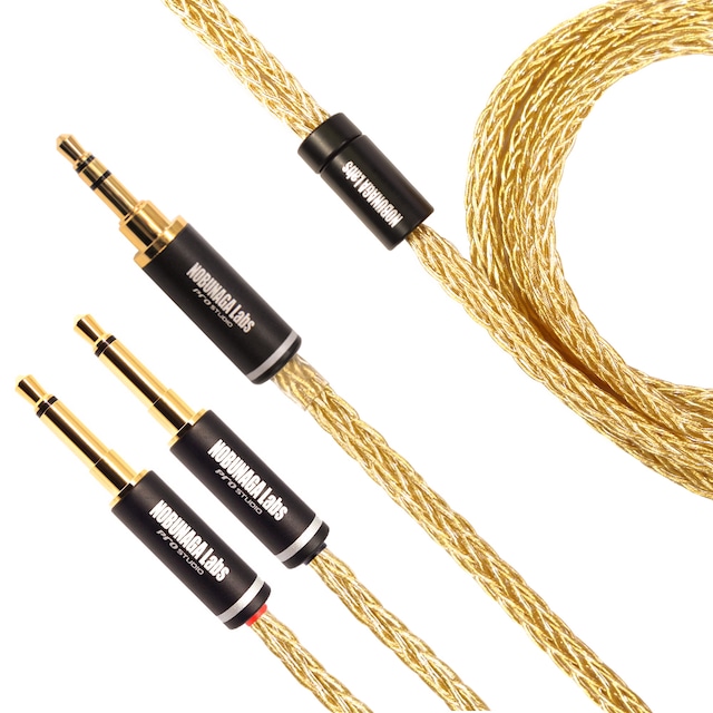【美品中古品】鳳陽 極(ほうよう きわみ):NOBUNAGA Labs SUPREME:3.5mm3極ステレオミニプラグ対応 3.5㎜両出しヘッドホンケーブル:4N純銀線金メッキ16芯モデル