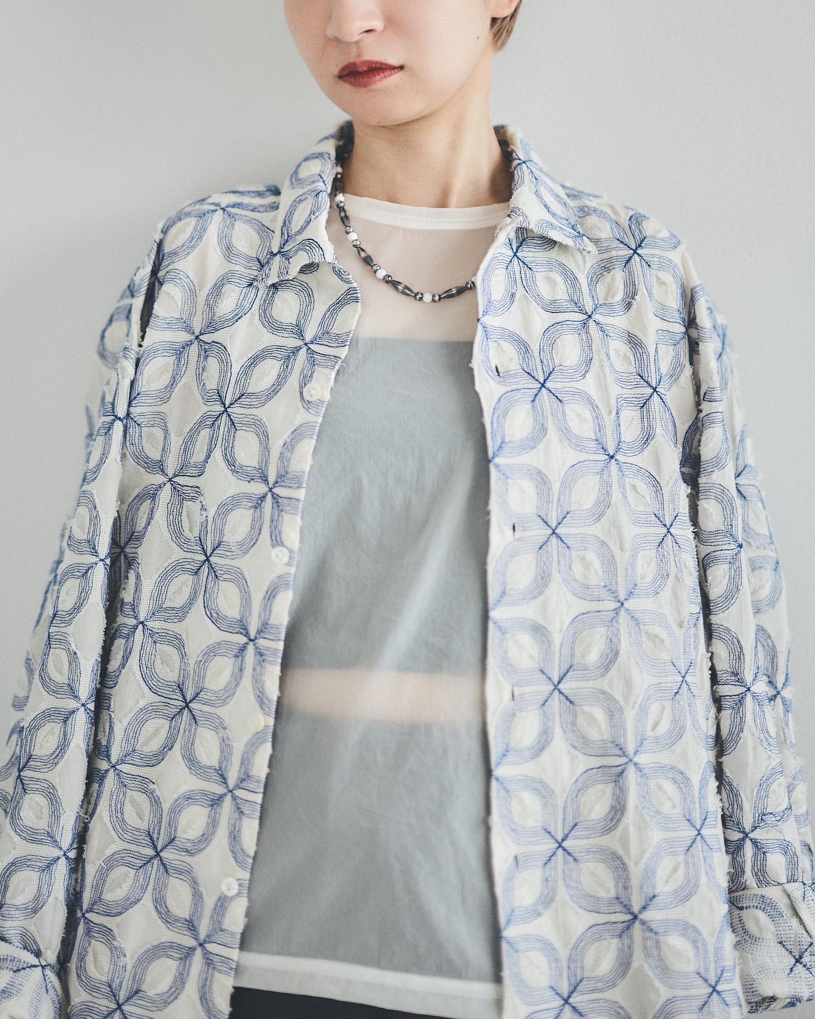 C-048 Breastplate Navajo Pearl Necklace(White onyx) (47cm) | WAKAN