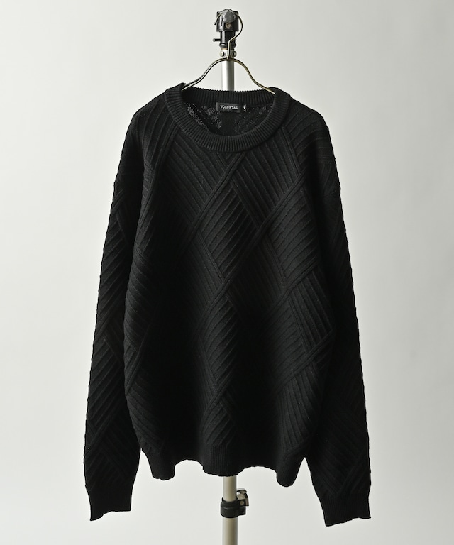 VOLUNTAS Feather yarn star pattern knit crew neck (BLK) 325004