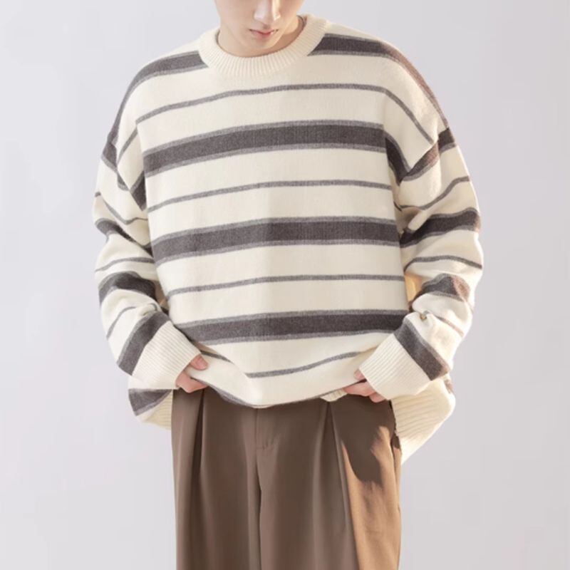 ラウンドネックボーダーセーター C10146