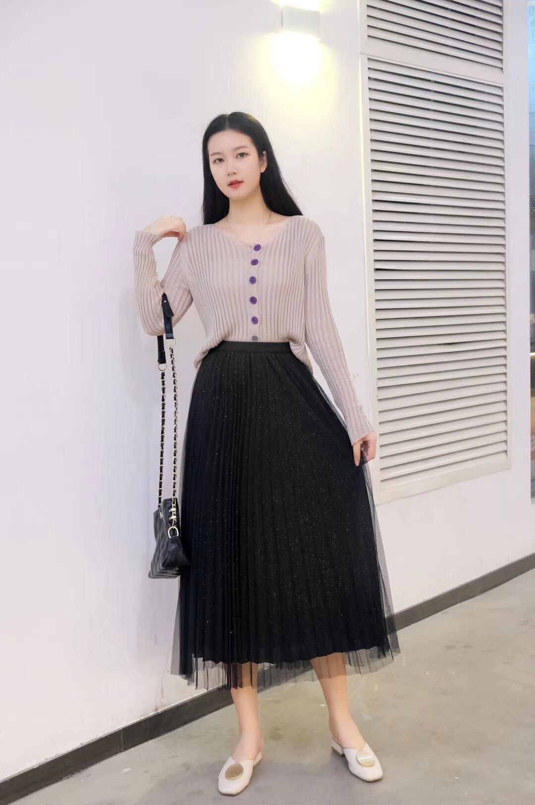 シフォン重ねプリーツスカート　AJ−22003-9909