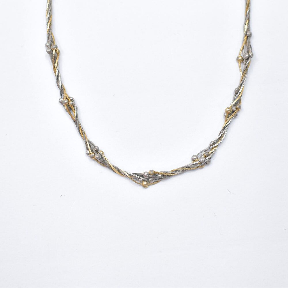 80~90s Used ツイスト スネークチェーン コンビ モダンデザイン ネックレス バイカラー ゴールド シルバー 首飾り ヴィンテージ ビンテージ 古着 ユニセックスデザイン