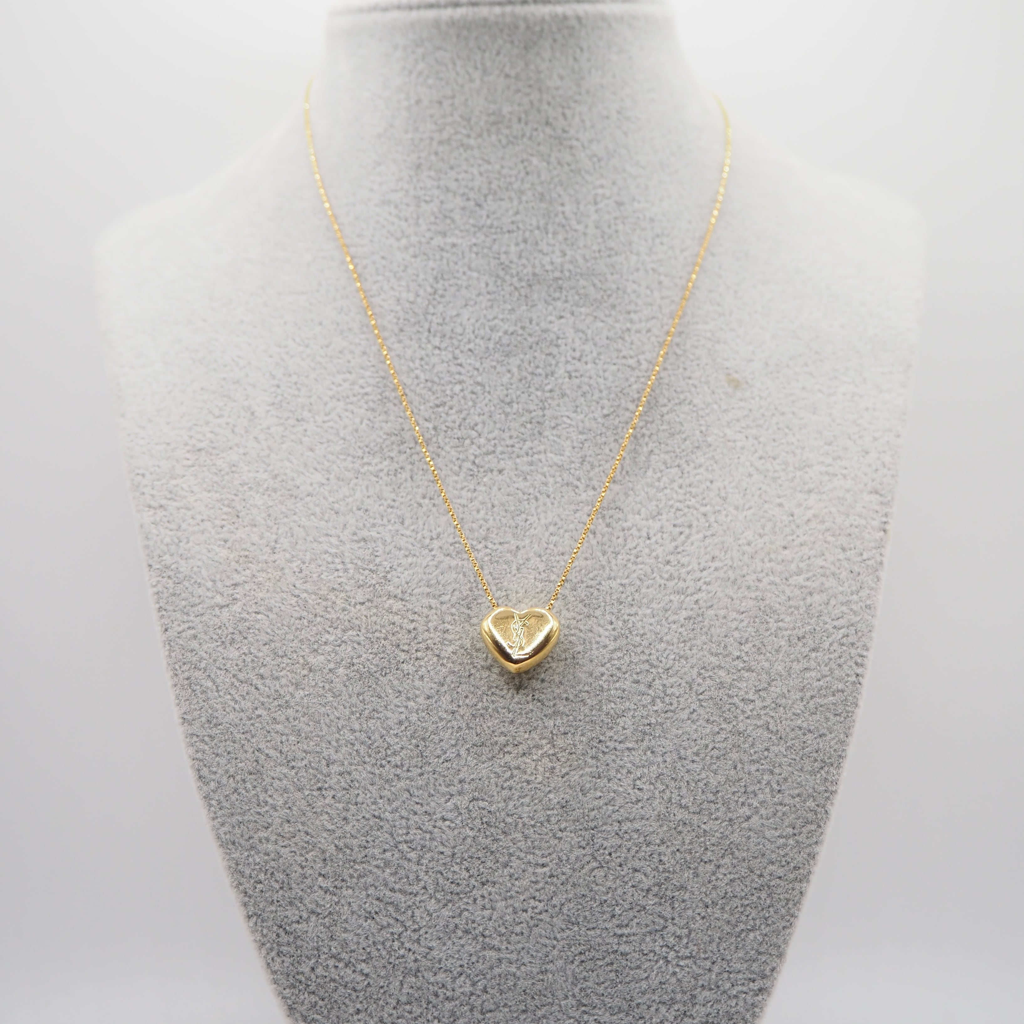 ✨YVES SAINT LAURENT✨イブサンローラン✨ハート✨ネックレス✨ YVES SAINT LAURENT ロゴ ハート ストーン ネックレス k18 イヴサン