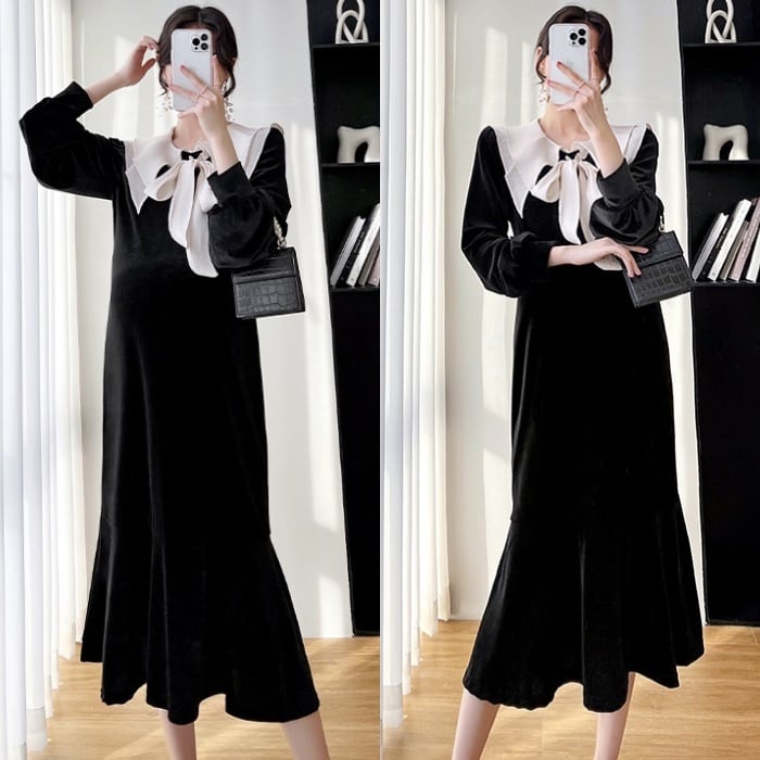 LEJAビッグカラーベロアマーメイドワンピース 当日発送】アシンメトリービッグカラーベロアマーメイドドレス