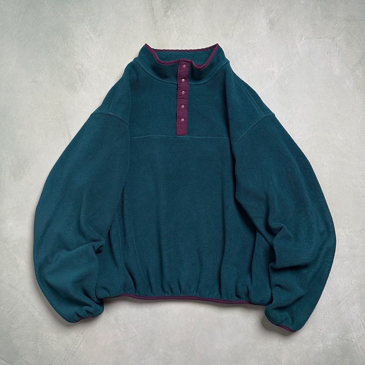 80s USA製 LANDS END フリース スナップ ハーフボタン プルオーバー ランズエンド XL ブルーグリーン 古着