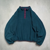 80s USA製 LANDS END フリース スナップ ハーフボタン プルオーバー ランズエンド XL ブルーグリーン 古着