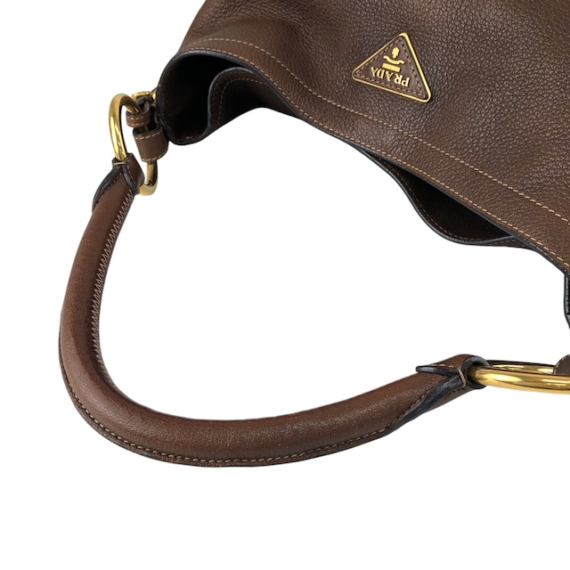 PRADA プラダ ショルダーバッグ ブラウン トライアングルロゴ レザー ホーボーバッグ セミショルダー vintage ヴィンテージ オールド ajvtv2