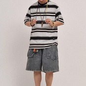 ボーダーラウンドネックTシャツ A4010