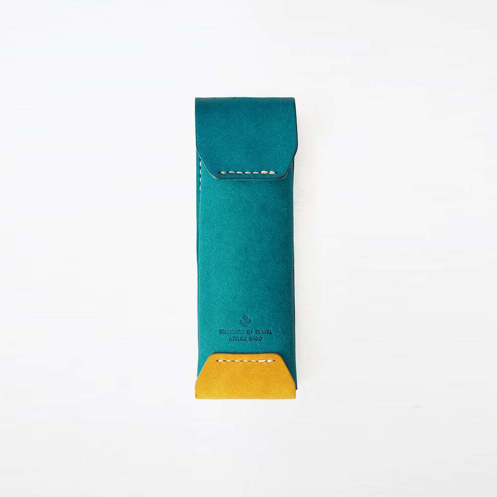 スリムなペンケース 大切なペン3本【ターコイズ×イエロー】（受注生産