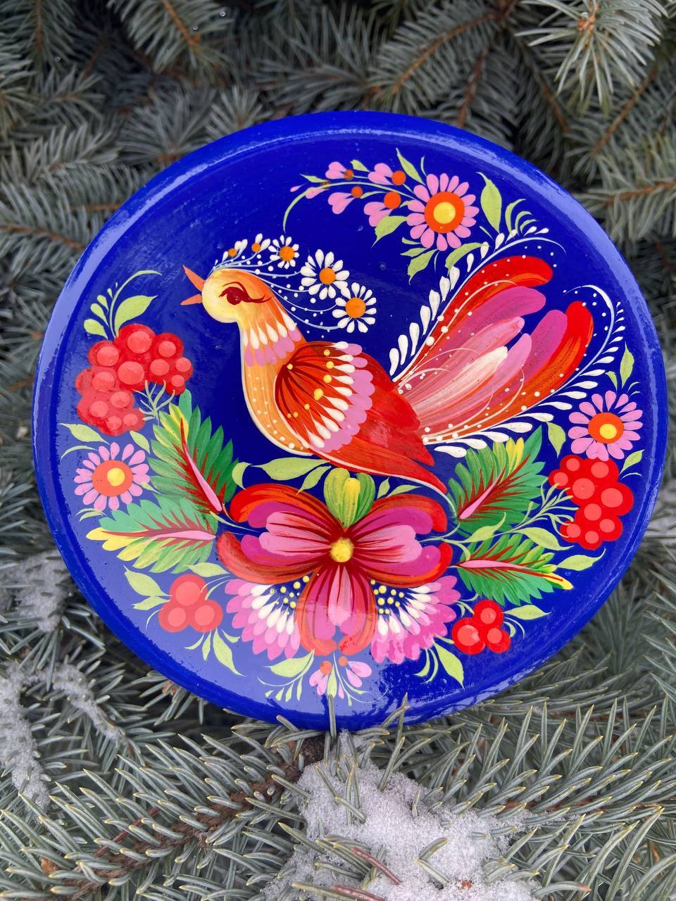 ペトリキウカ塗りのプレート（人間国宝ホロべッツ）20cm 手描き　 ペトリキウカ塗りのプレート（人間国宝ホロべッツ）20cm 手描き