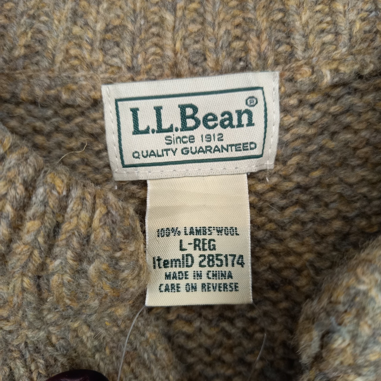 エルエルビーン　ヘンリーネック　ラムウール　ニット　セーター　ボタン　無地　ベージュ　トープ　L