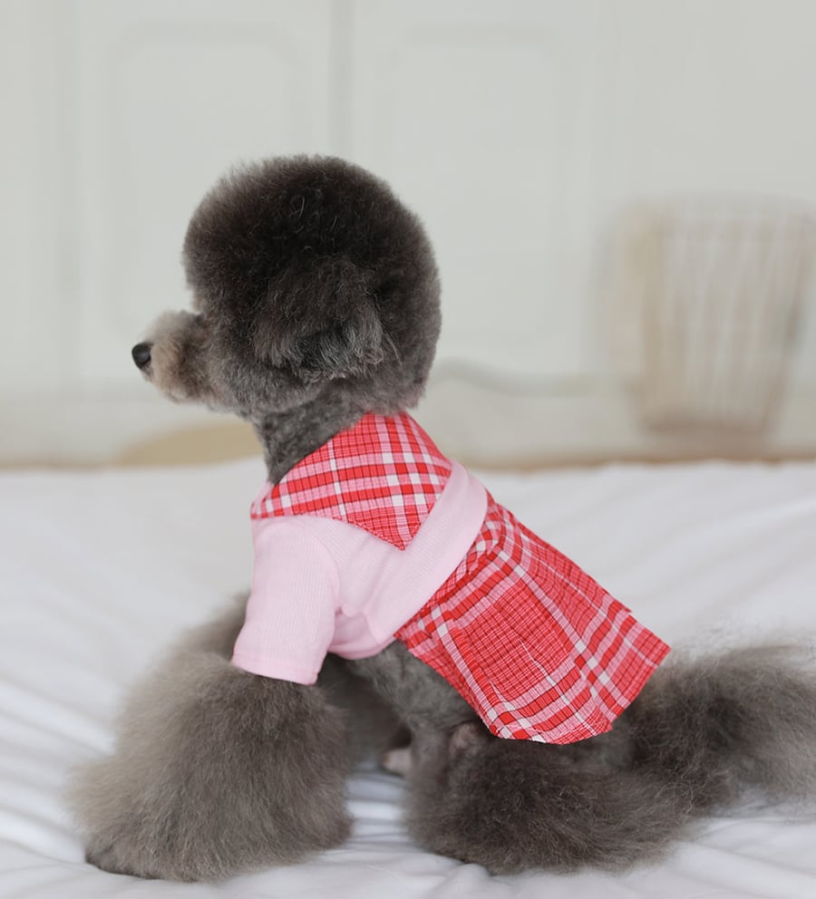 rora check sailor one-piece S ~ XL 3color / 犬服 春夏 ワンピース チェック柄 セーラー服 犬の服 お揃い 可愛い ドッグウェア お出かけ onepiece68
