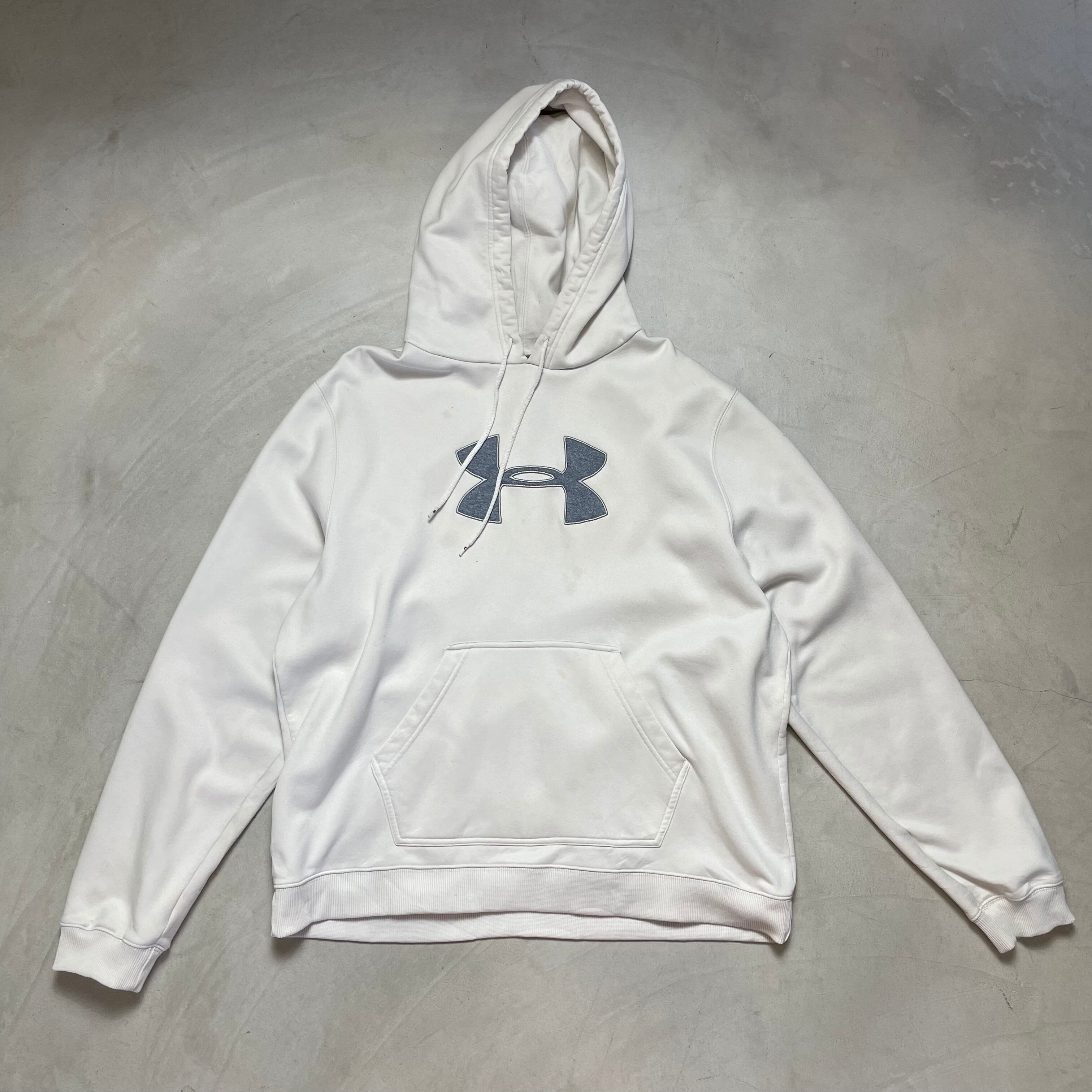 ビッグサイズ UNDER ARMOUR アンダーアーマー プルオーバーパーカー パーカー スウェット メンズ XL 古着 ホワイト【パーカー】