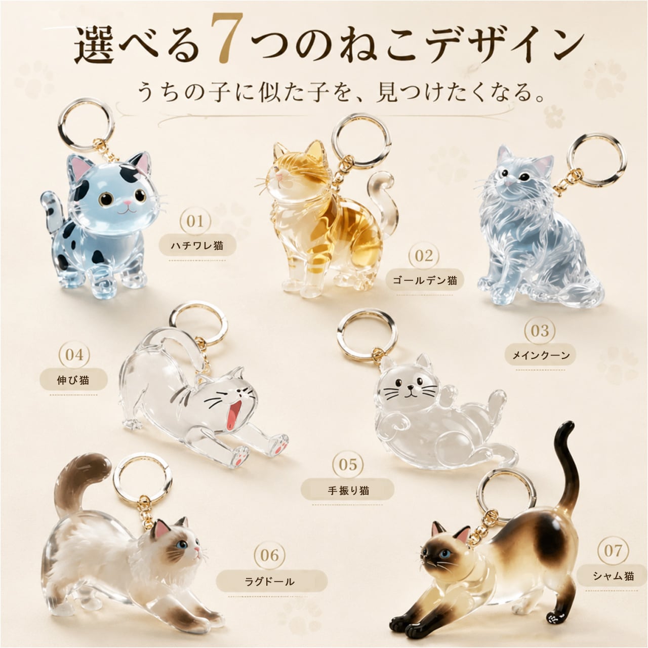 JL68 .透明ねこ毛収集キーホルダー｜ねこ毛メモリアルチャーム