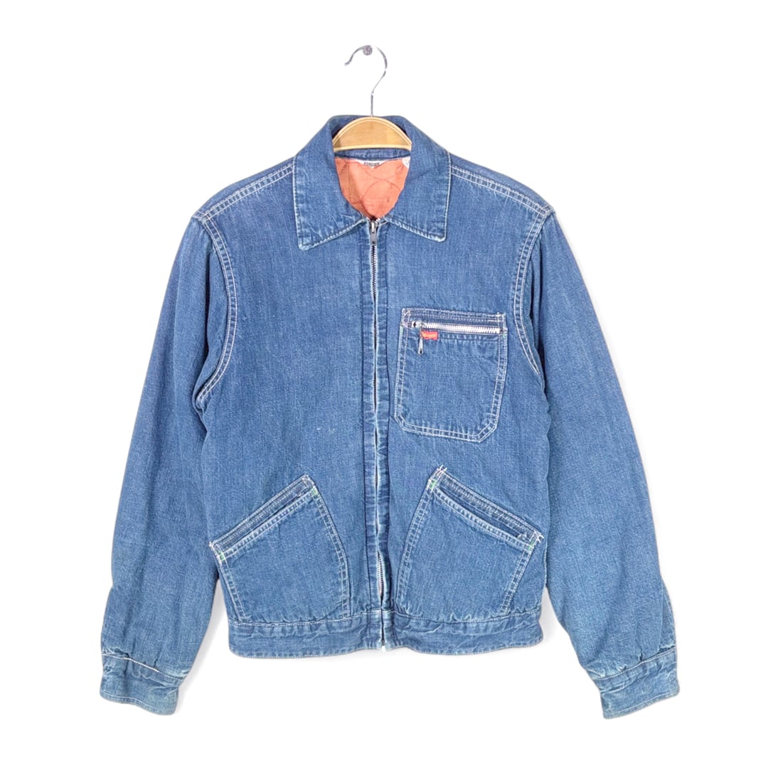 70s ビッグスミス ヴィンテージデニムジャケット 涙タロン 裏キルティング ハンドウォーマー BIG SMITH サイズS相当 古着 @DA0065