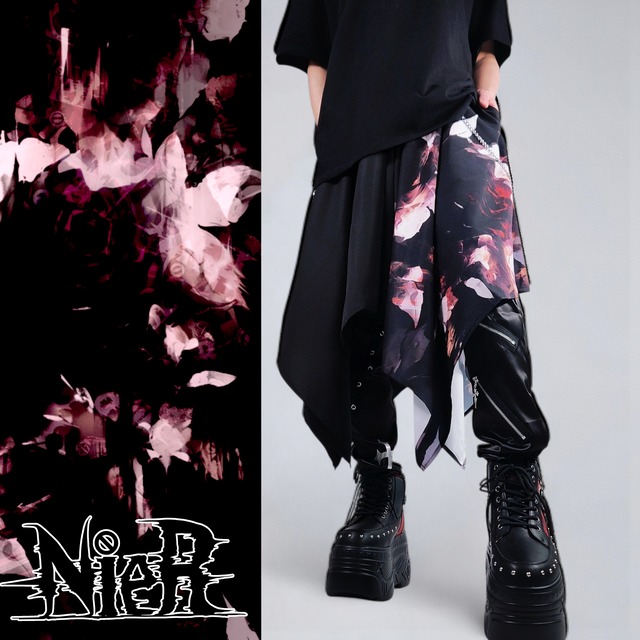 《祝NieRの日大還元プレゼント》チェーン付きUNISEX ASYMMETRY SKIRT【RED ROSE】