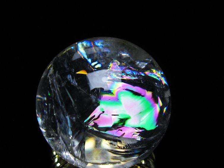 M-27虹入り水晶丸玉 水晶スフィア 天然石 クリスタル アイリスクォーツ